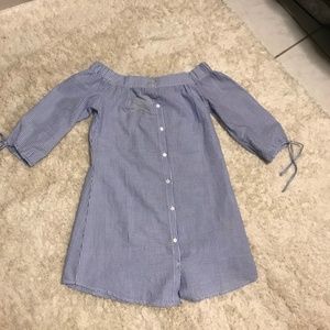 Off the shoulder linen button up dress